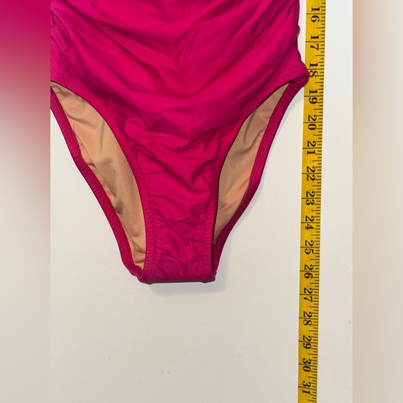 J Crew Swimsuit Women’s Size 4 Ruched Ruffle One-Piece Pink Fuchsia V Neck New - Picture 9 of 12